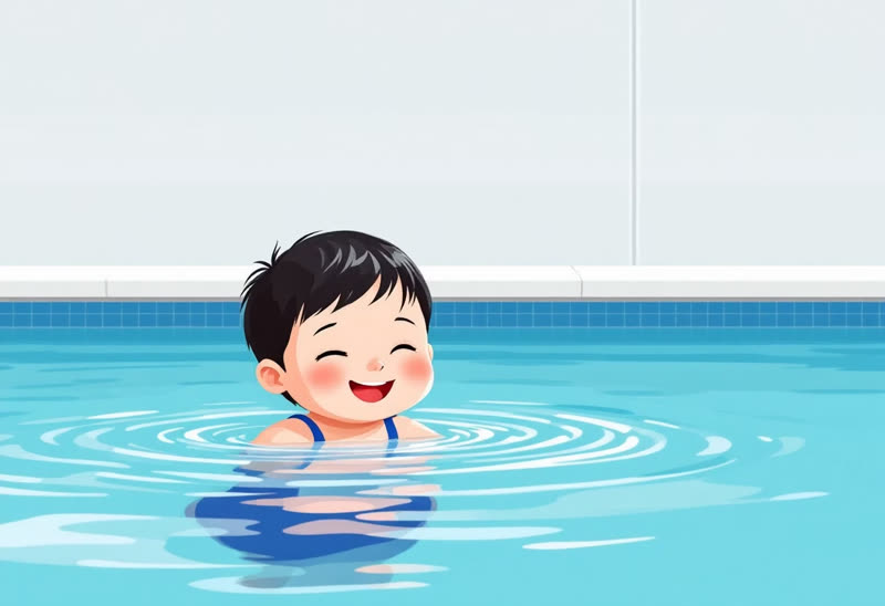 A smiling boy swimming in a pool